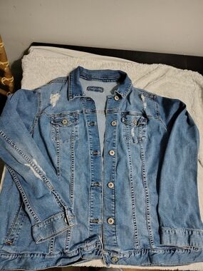 Maurices Light Blue Distressed Denim Jacket